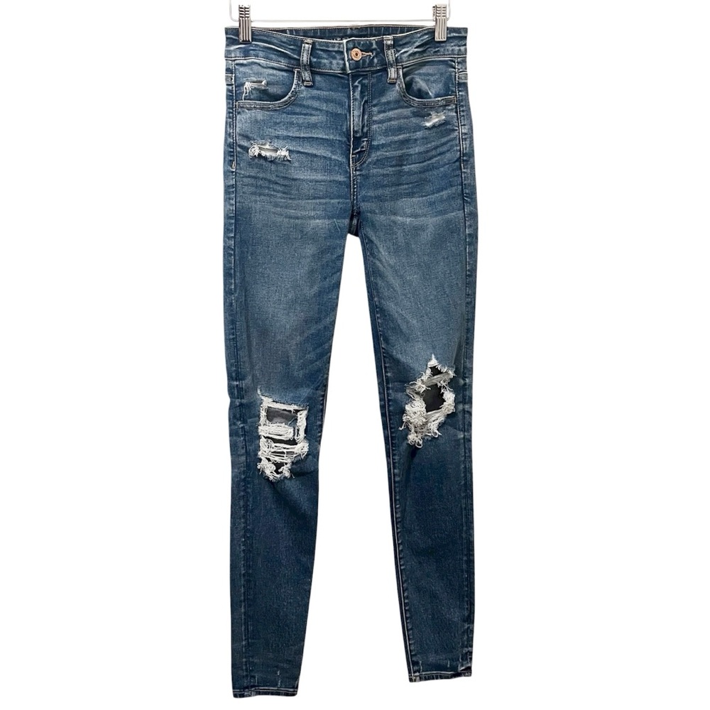 Size 4 Long Women’s American Eagle Next Level Ripped High-Waisted Jegging Jeans
